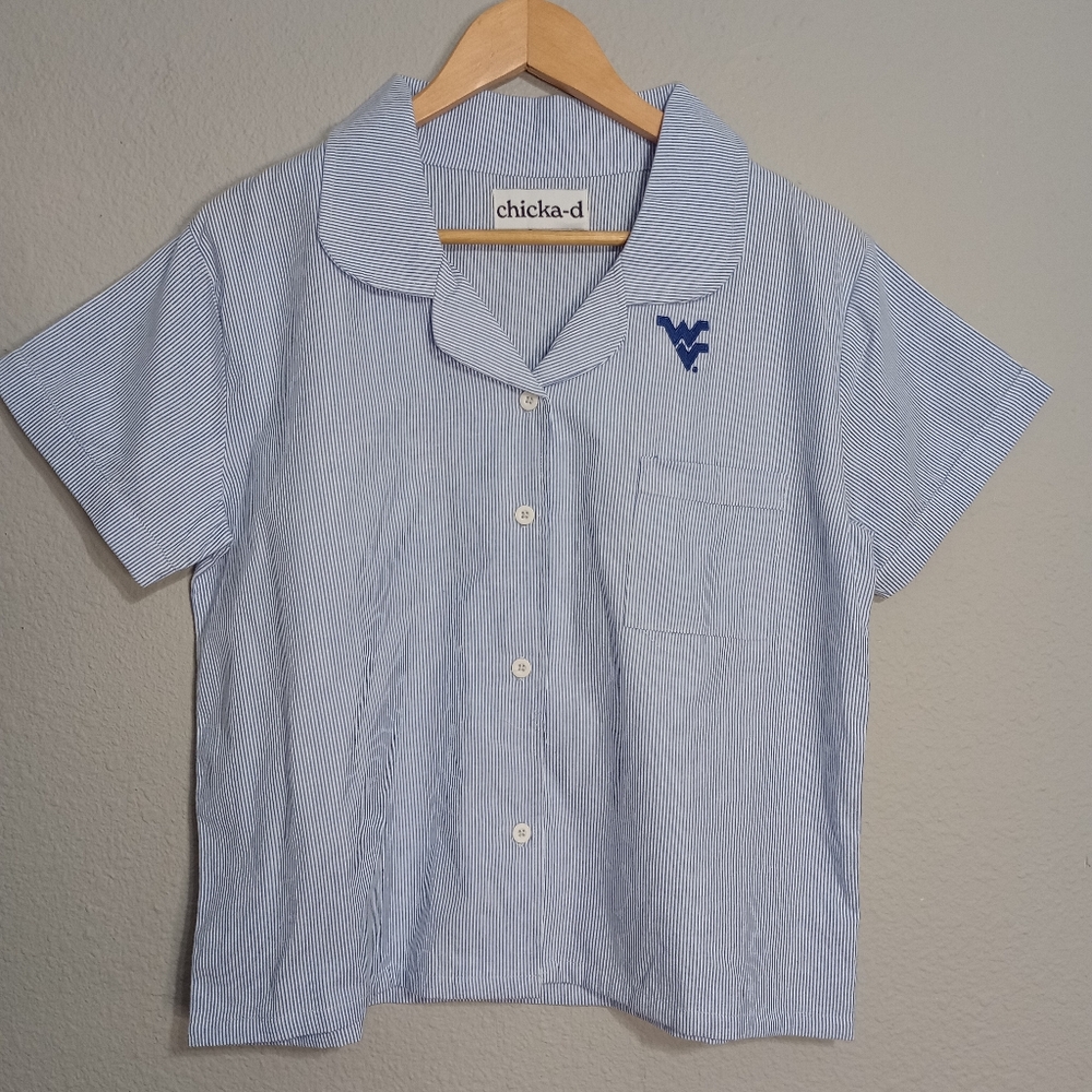 Chicka-D West Virginia Embroidery Pinstripe Pajama Shirt